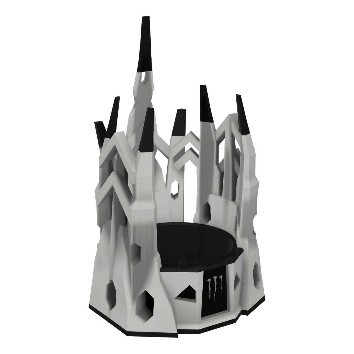 Crystal Claw can holder, desk stand, two-tone: white faceted body with black talon tips, foot band and rim
